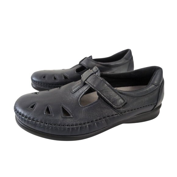 SAS Roamer EZ Strap Walking Comfort Shoe Womens 8.5 Wide Blue Leather Mary Jane - Picture 1 of 12